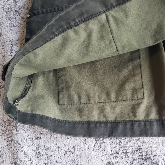 Olive Green Waxed Denim Jean Belted Utility Mini Skirt with Pockets - Picture 3 of 10